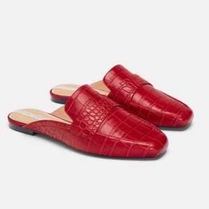 Zara Red Crocodile Mules/Slippers